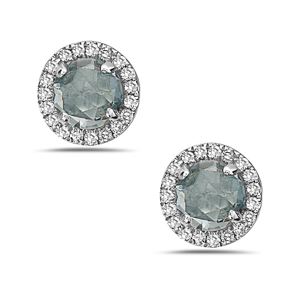 Aquamarine And Diamond Halo Post Earrings (8073428140262)