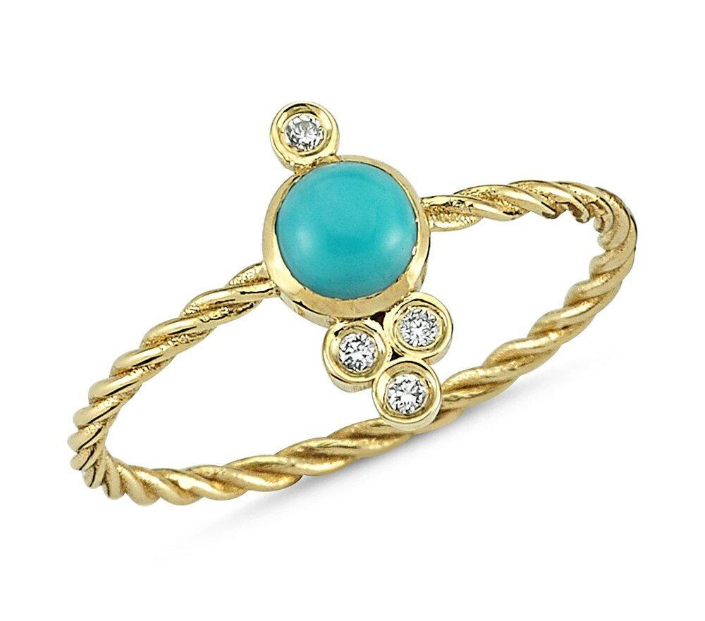 OWN Your Story 14K Gold Nirvana Diamond and Turquoise Cable Ring (5358079410331)