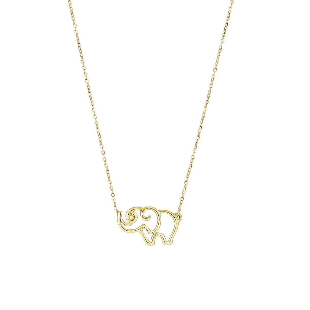 14kt 17 inches Yellow 15x8mm Shiny Elephant Silhoutte Pendant Anchored to 0.8mm Shiny Flat Oval Cable Chain with Spring Ring Clasp (5688355094683)