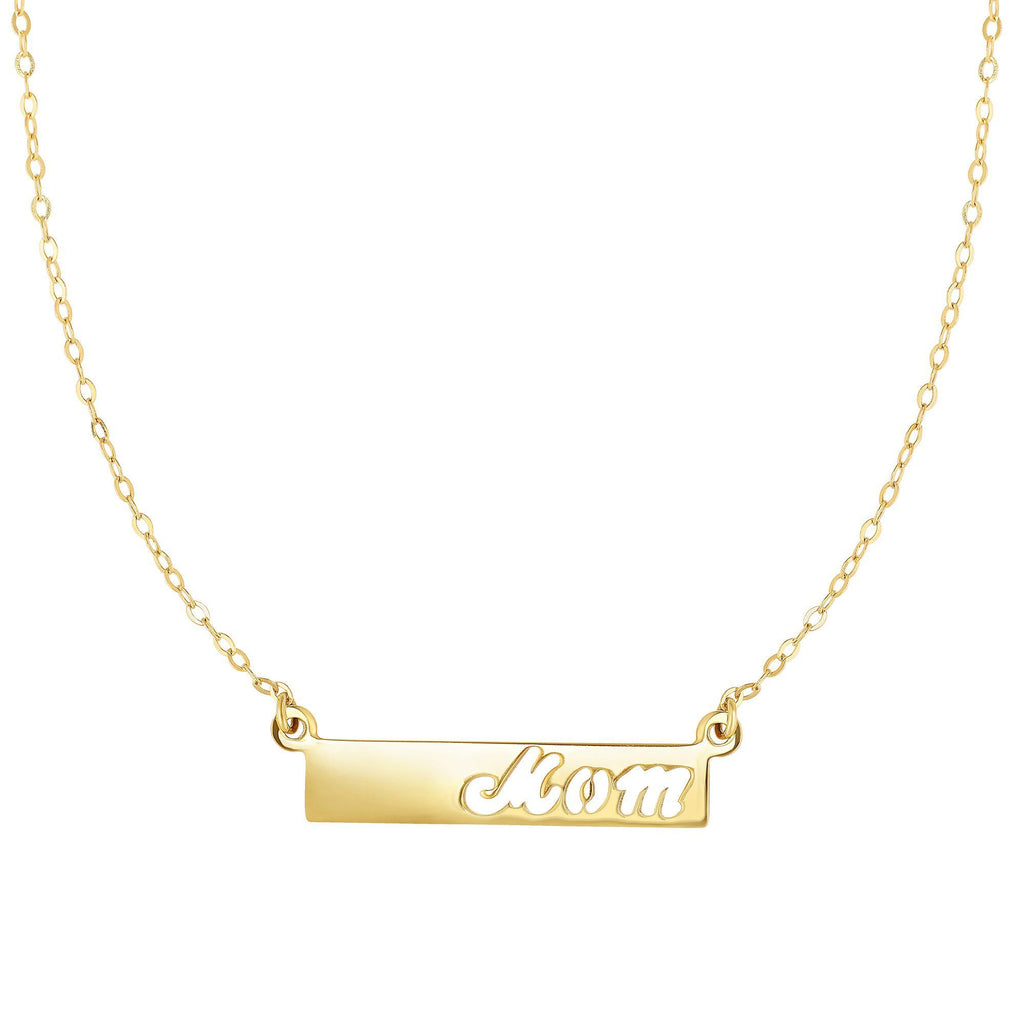 14kt 17 inches Yellow Gold 7-1.2mm Shiny Cut Out  inchesMOM inches Horizontal Bar Element Anchor On 1.2mm Fancy Oval L ink Necklace with Lobster Clasp (5688354996379)