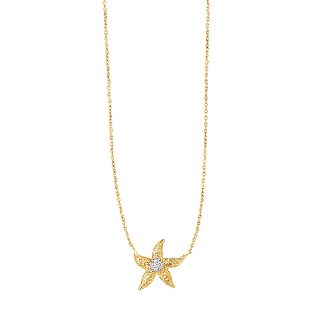 14kt 18 inches Yellow+White Gold Shiny Cable Chain with Lobster Clasp+Starfish Sea Life Necklace (5688354799771)