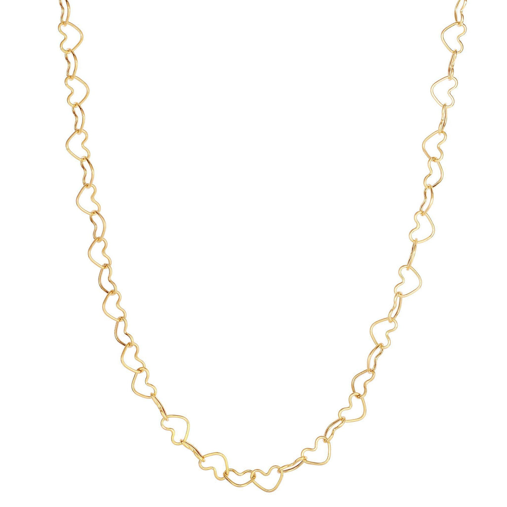 14kt 18 inches Yellow Gold Shiny Open Heart Link Necklace with Lobster Clasp (5688354603163)