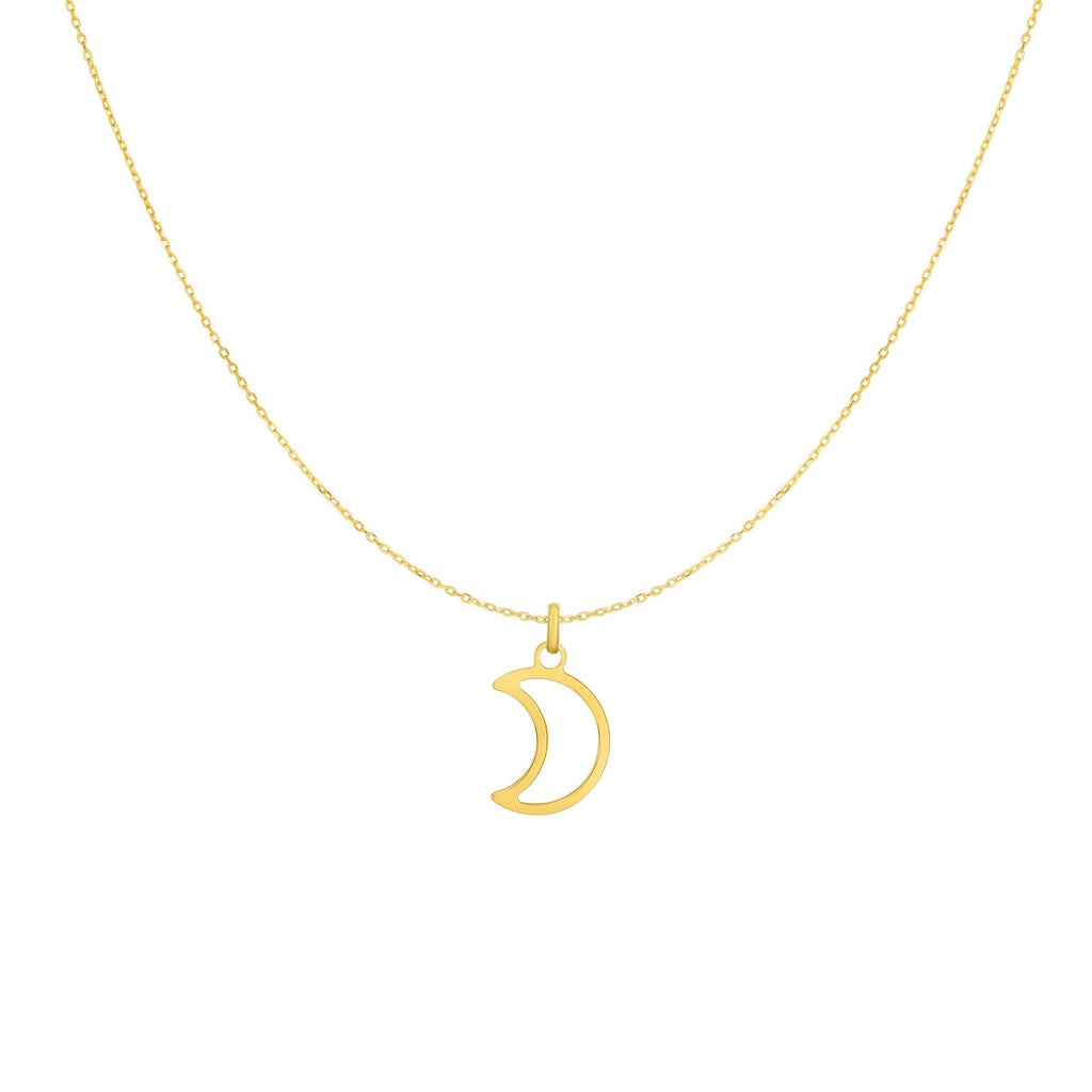 14kt Gold 18 inches Yellow Finish 0.65x10x17mm Shiny+Diamond Cut Half Moon Celestial Necklace with Spring Ring Clasp (5688354472091)