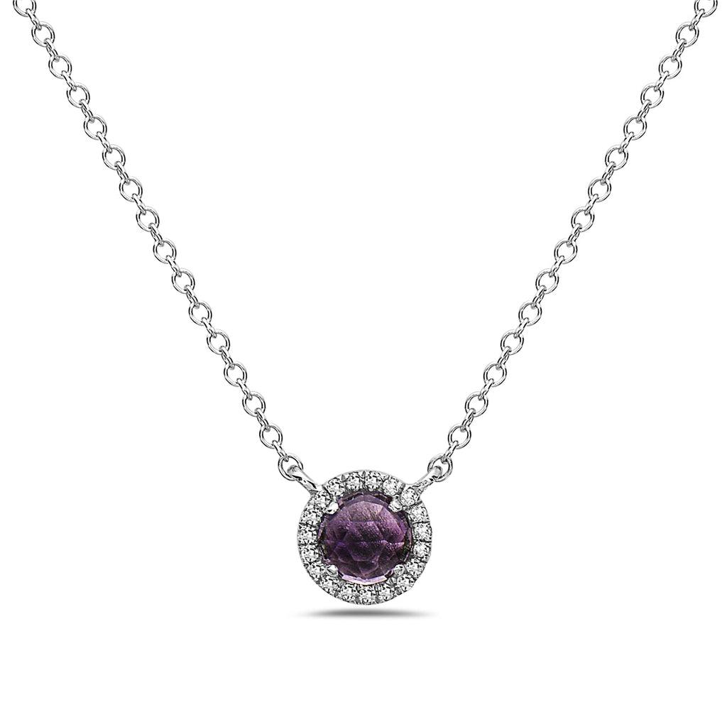 Amethyst And Diamond Halo Necklace (8073428631782)