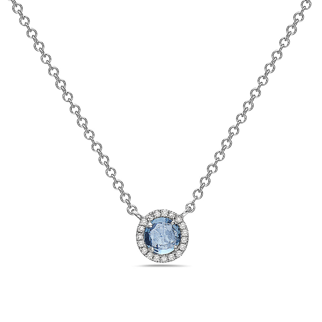 Blue Topaz And Diamond Halo Necklace (8073428992230)