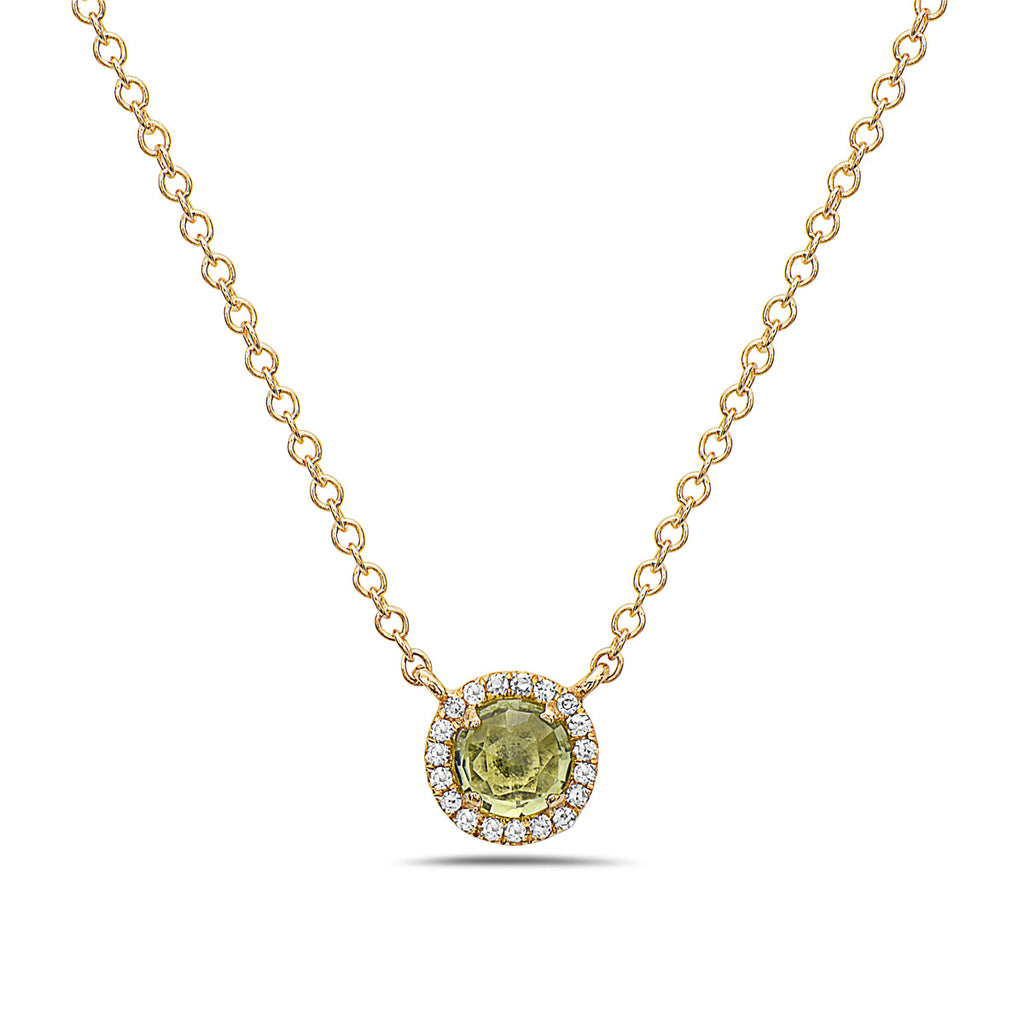 Peridot And Diamond Halo Necklace (8073428697318)