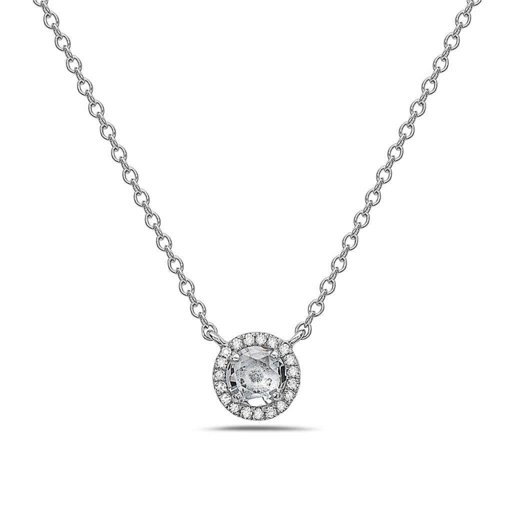 Aquamarine And Diamond Halo Necklace (8073429123302)