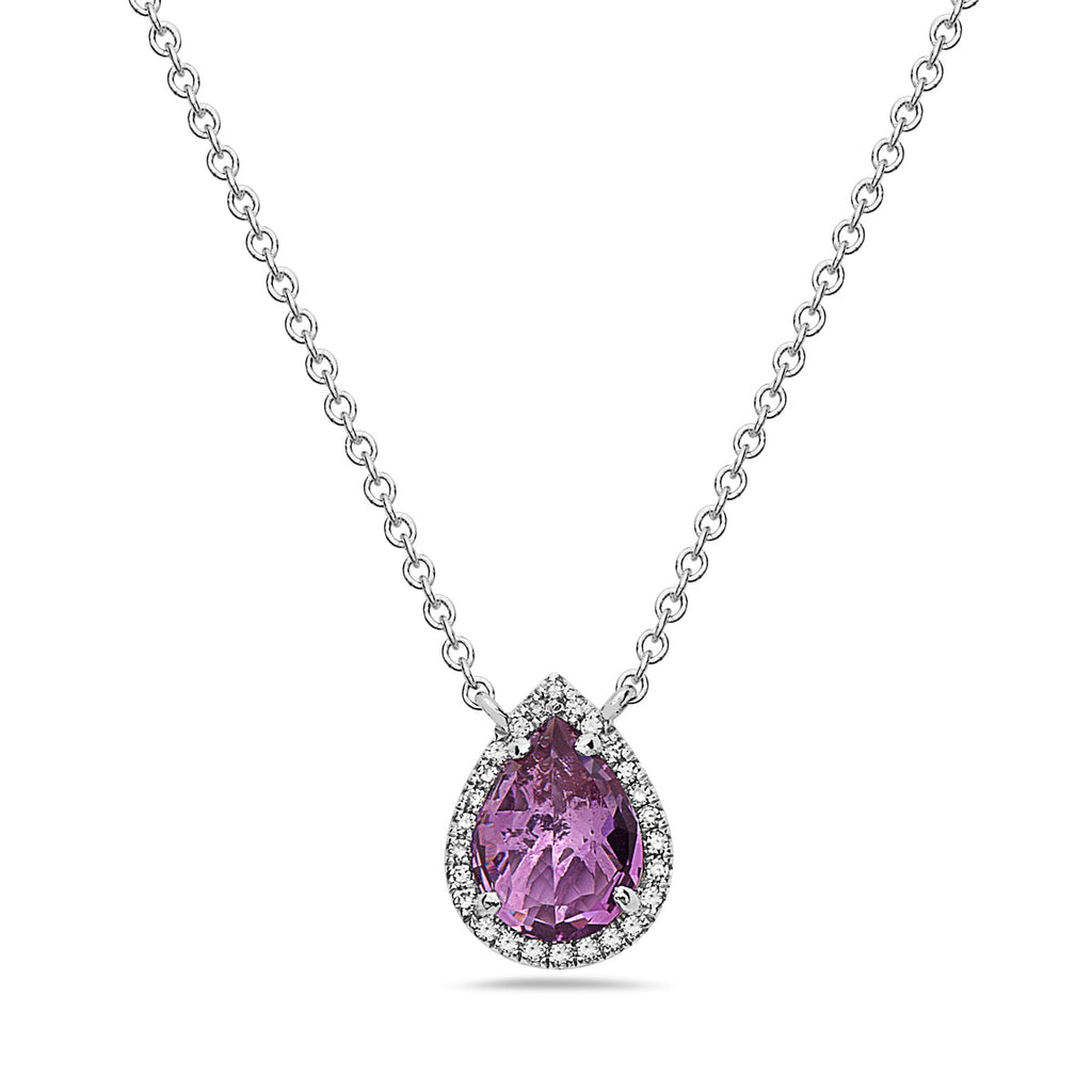 Amethyst And Diamond Halo Necklace (8073429909734)