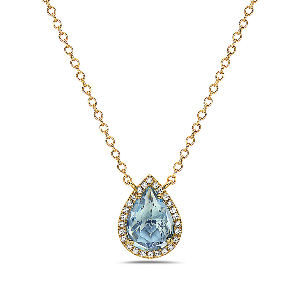 Blue Topaz And Diamond Halo Necklace (8073430008038)