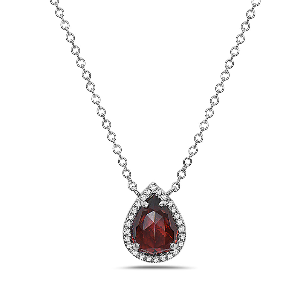 Garnet And Diamond Halo Necklace (8073430073574)
