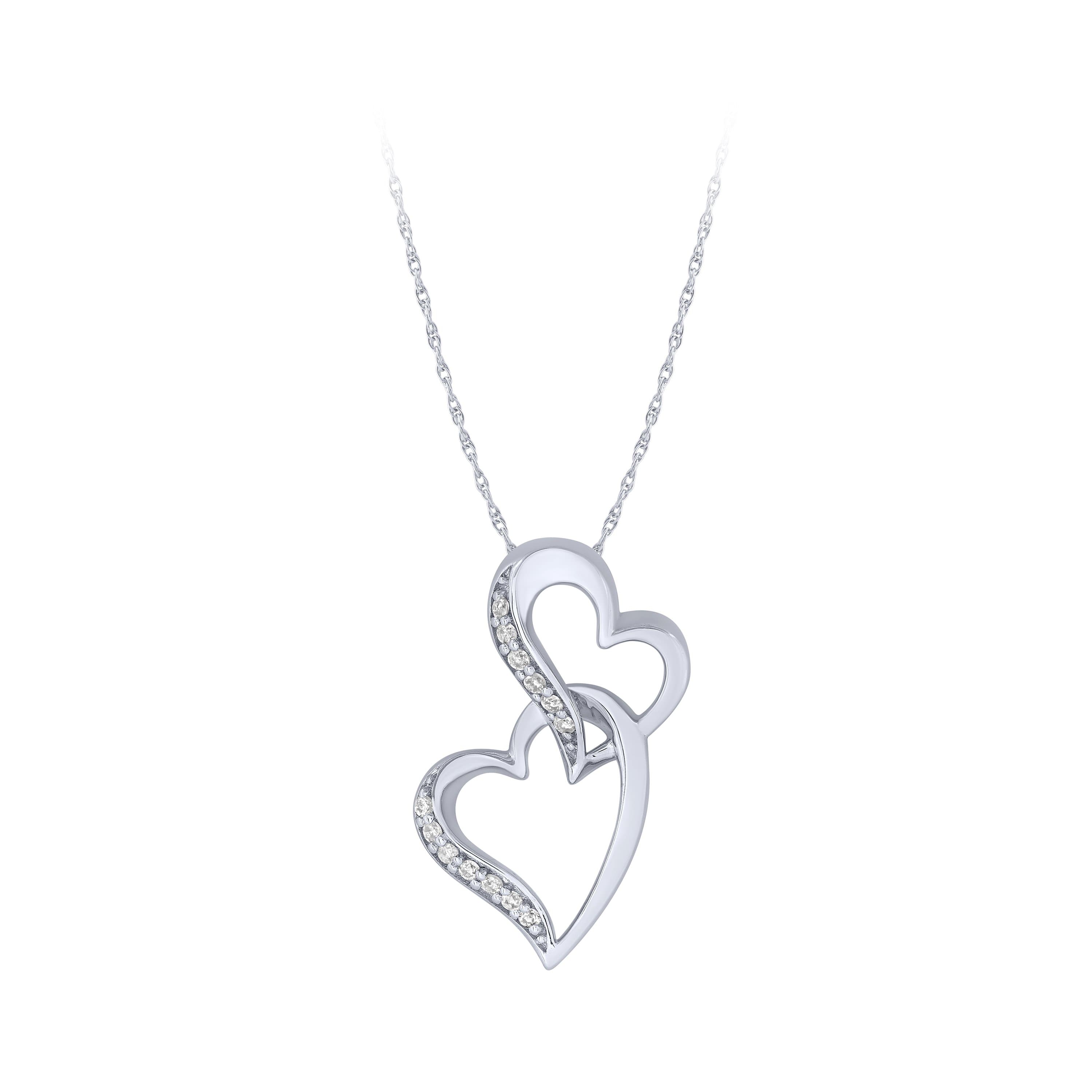 Women's Finecraft 1/4 cttw Diamond Double Heart Pendant Necklace in Gold-Plated  Sterling Silver, 18