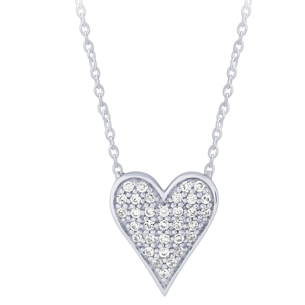 14K White Gold 0.13Ctw Pava Heart Necklace (6738322030747)