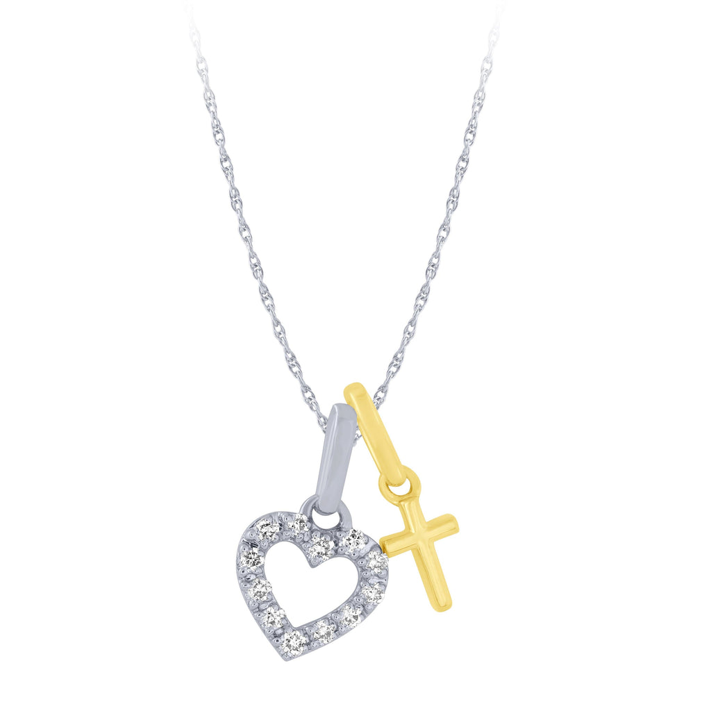 14k Two Tone Gold 1/10Ctw Heart And Cross Charm Pendant (6738322358427)