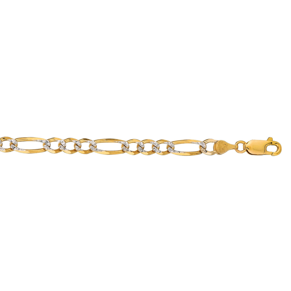 14kt Gold 24 inches Yellow Finish 7mm Diamond Cut Classic Pave Figaro Chain with Lobster Clasp (5691226390683)