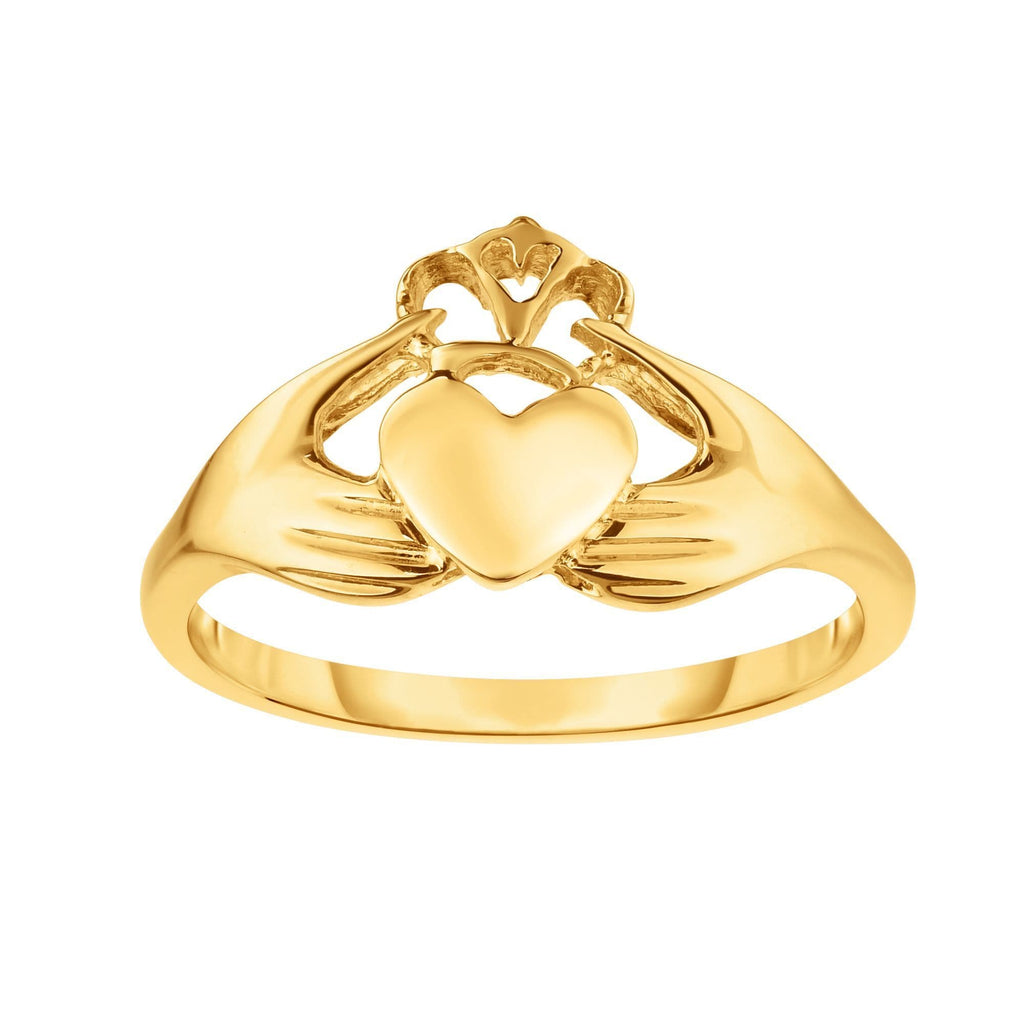 14kt Gold Size-7 Yellow Finish 1.6-10mm Shiny Claddagh Ring (5688346640539)