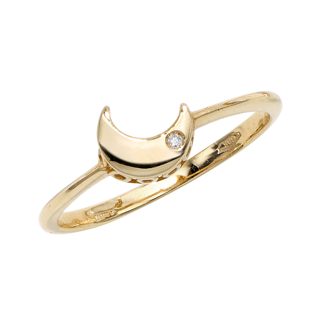 14kt Gold Size-7 Yellow Finish 6.5x7.2x1mm Polished Sideways Moon Ring  with 0.0050ct 1mm White Diamond (5688346116251)