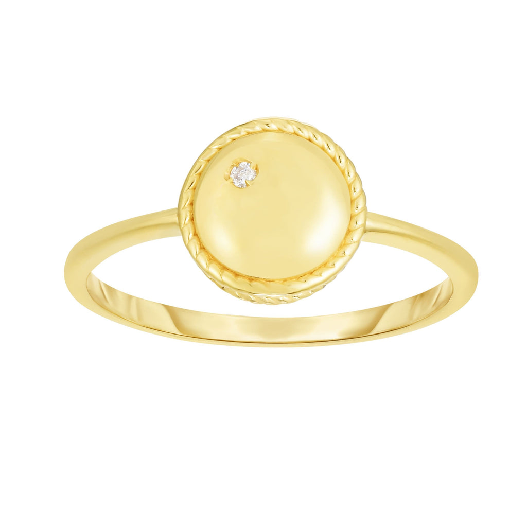14kt Gold Size-7 Yellow Finish 8.7x8.7x0.8mm Polished Round Ring  with 0.0100ct 1.3mm White Diamond (5688345526427)