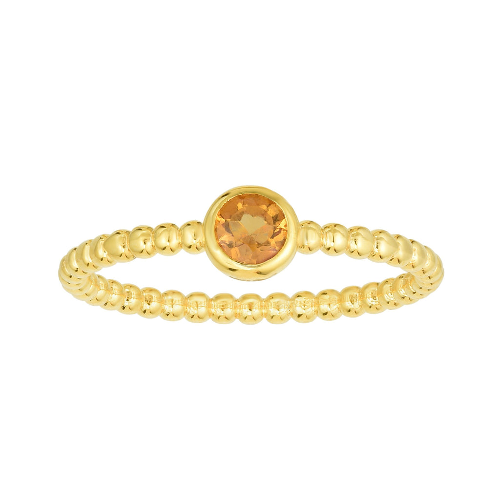 14kt Gold Size-7 Yellow Finish 4.5mm Polished Beaded Ring  with  4mm Round Citrine (5688344936603)