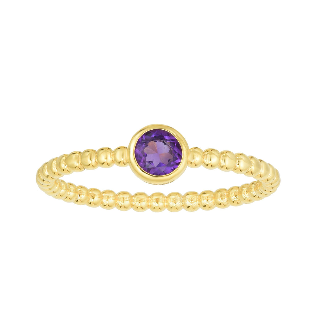 14kt Gold Size-7 Yellow Finish 4.5mm Polished Beaded Ring  with  4mm Round Purple Amethyst (5688345133211)