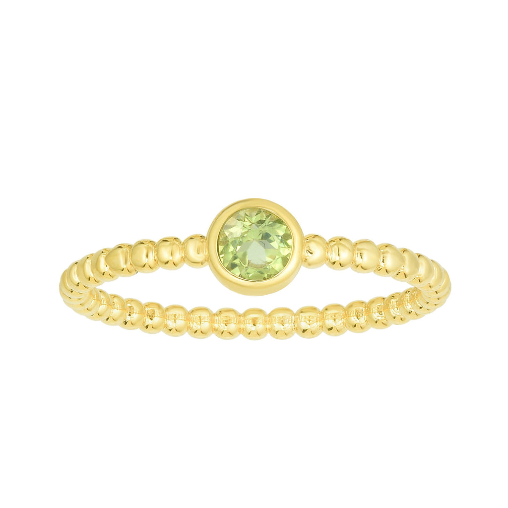 14kt Gold Size-7 Yellow Finish 4.5mm Polished Beaded Ring  with  4mm Round Peridot (5688344838299)