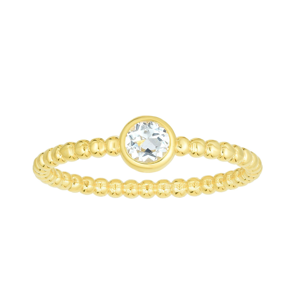 14kt Gold Size-7 Yellow Finish 4.5mm Polished Beaded Ring  with  4mm Round Aquamarine (5688344412315)