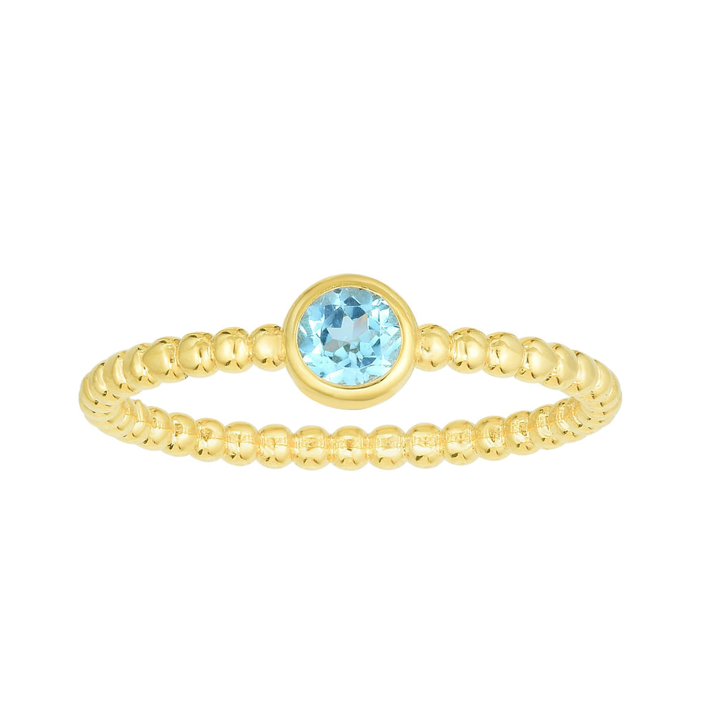 14kt Gold Size-7 Yellow Finish 4.5mm Polished Beaded Ring  with  4mm Round Swiss Blue Topaz (5688344182939)