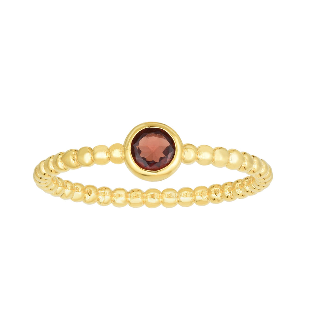 14kt Gold Size-7 Yellow Finish 4.5mm Polished Beaded Ring  with  4mm Round Garnet (5688343986331)