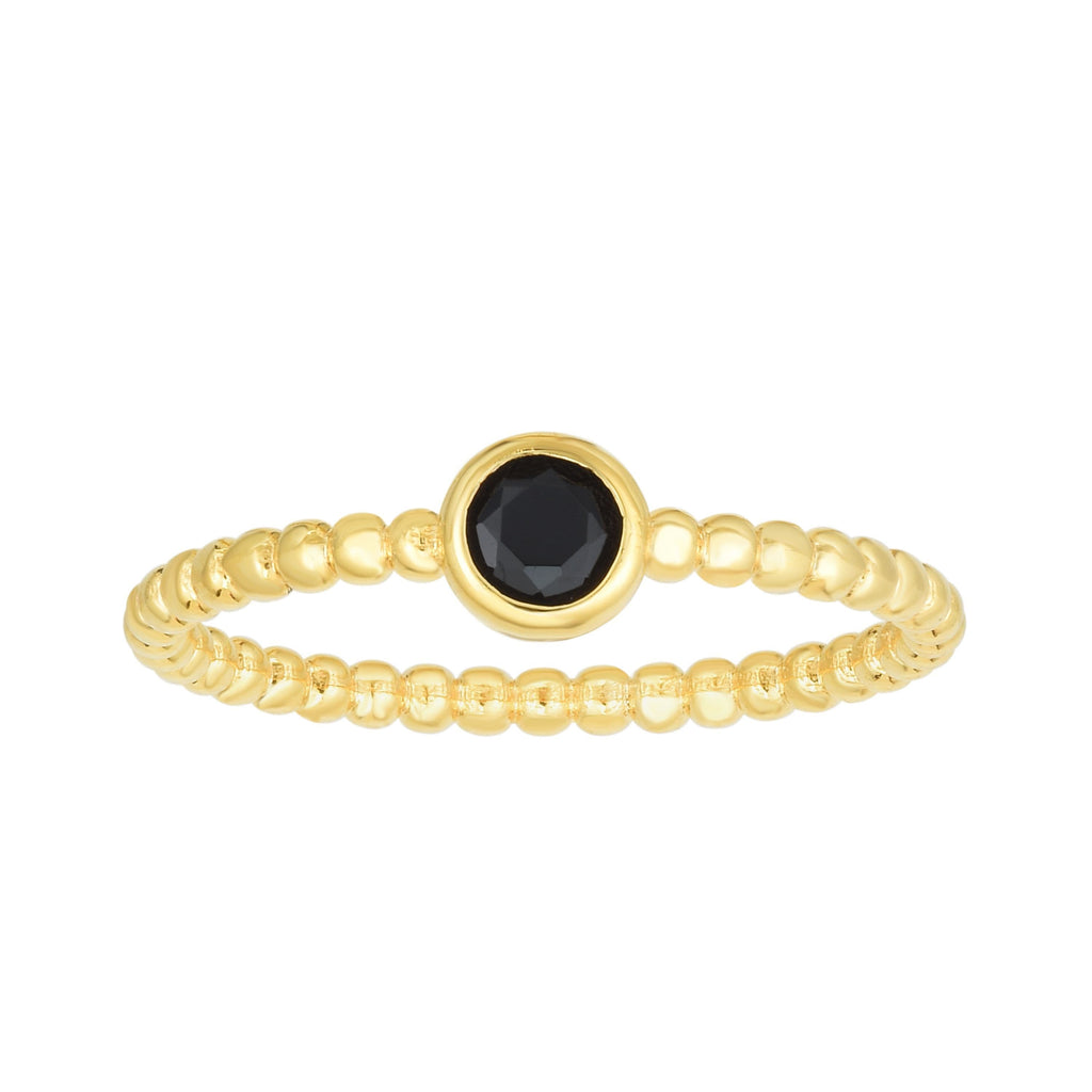 14kt Gold Size-7 Yellow Finish 4.5mm Polished Beaded Ring  with  4mm Round Black Spinel (5688343855259)