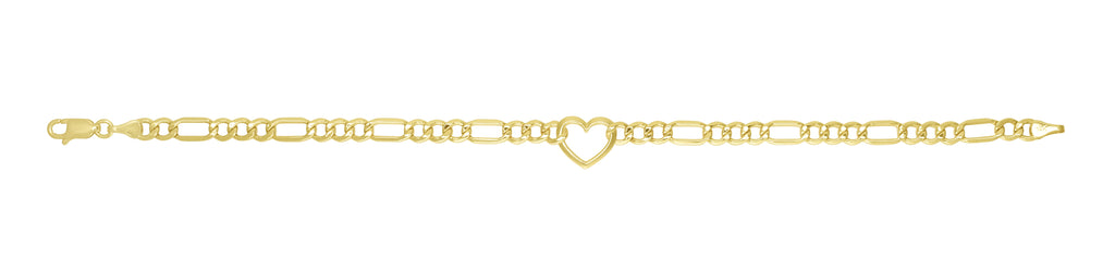 14K Heart Figaro Chain Bracelet (8210050777318)