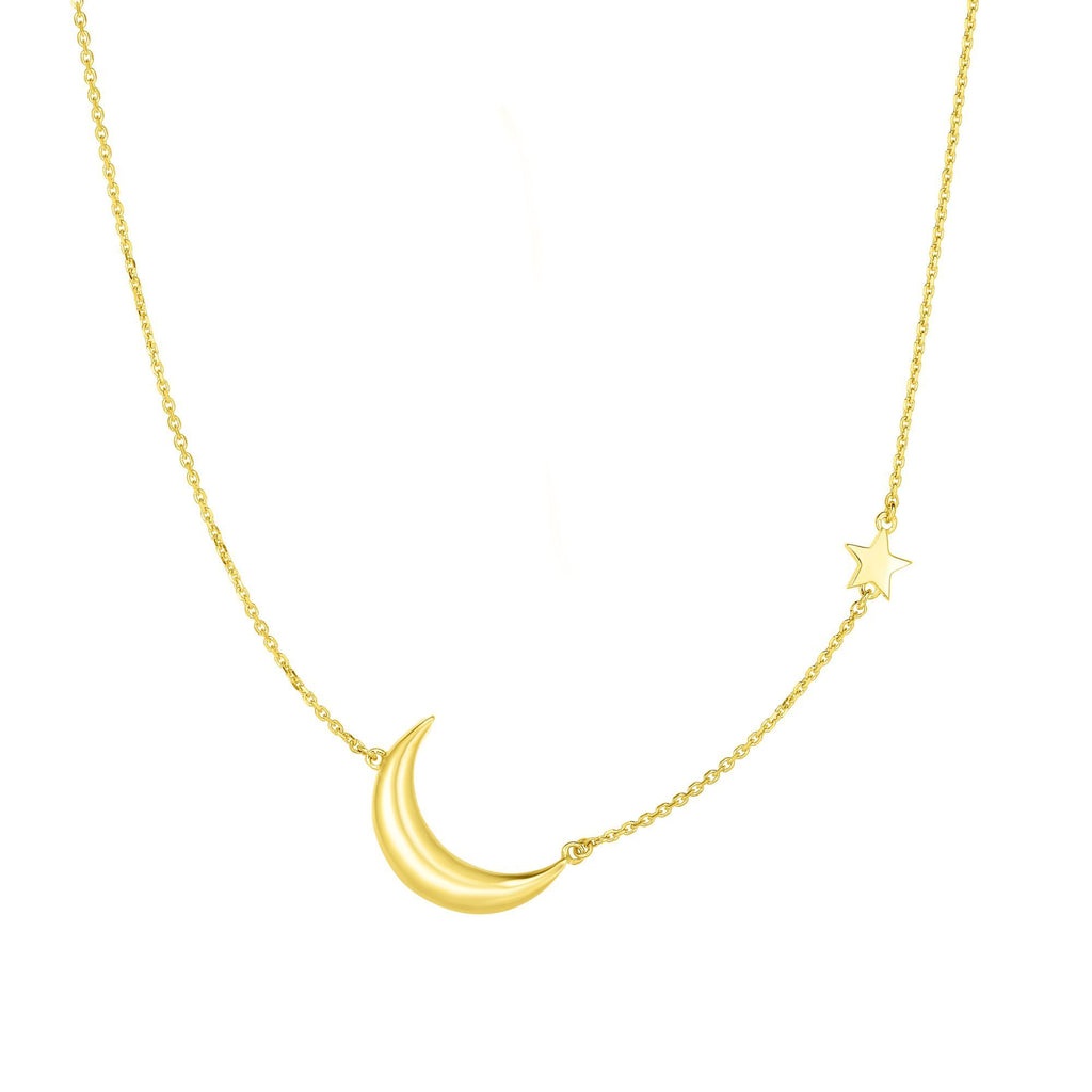 14kt Gold 17 inches Yellow Finish 1x12x17mm Stars & Moons Necklace with Spring Ring Clasp (5688352080027)