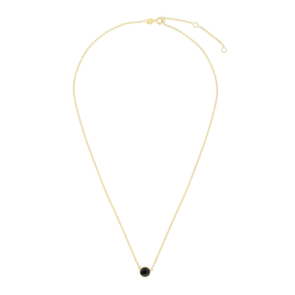 14kt Gold 17 inches Yellow Finish Extendable Colored Stone Necklace with Spring Ring Clasp with 0.9000ct 6mm Round Black Onyx (5688351064219)