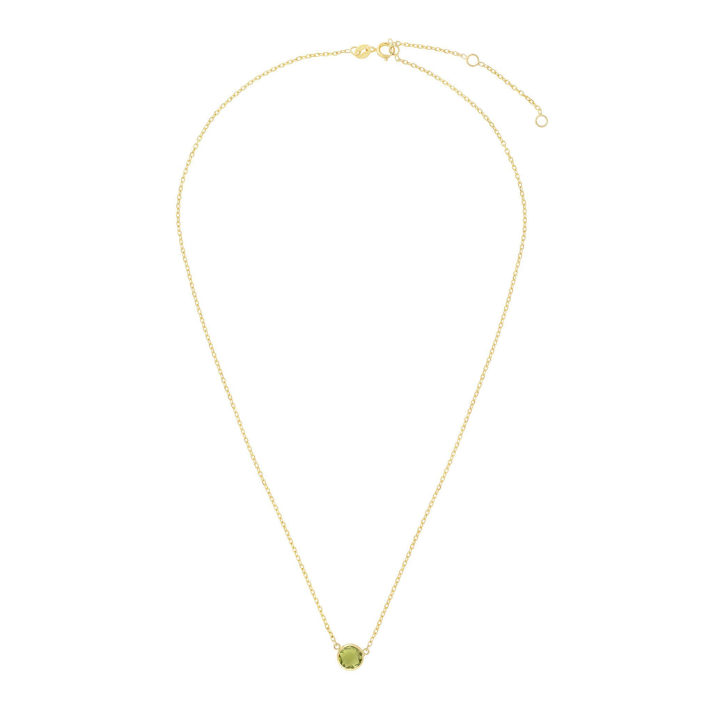 14kt Gold 17 inches Yellow Finish Extendable Colored Stone Necklace with Spring Ring Clasp with 0.9000ct 6mm Round Green Peridot (5688350671003)