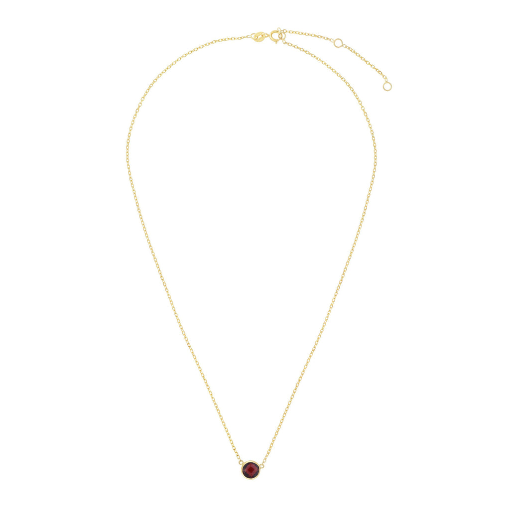 14kt Gold 17 inches Yellow Finish Extendable Colored Stone Necklace with Spring Ring Clasp with 0.9000ct 6mm Round Burgundy Garnet (5688350507163)