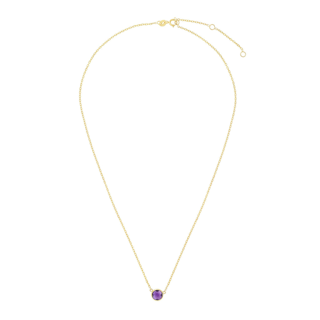 14kt Gold 17 inches Yellow Finish Extendable Colored Stone Necklace with Spring Ring Clasp with 0.9000ct 6mm Round Purple Amethyst (5688350343323)