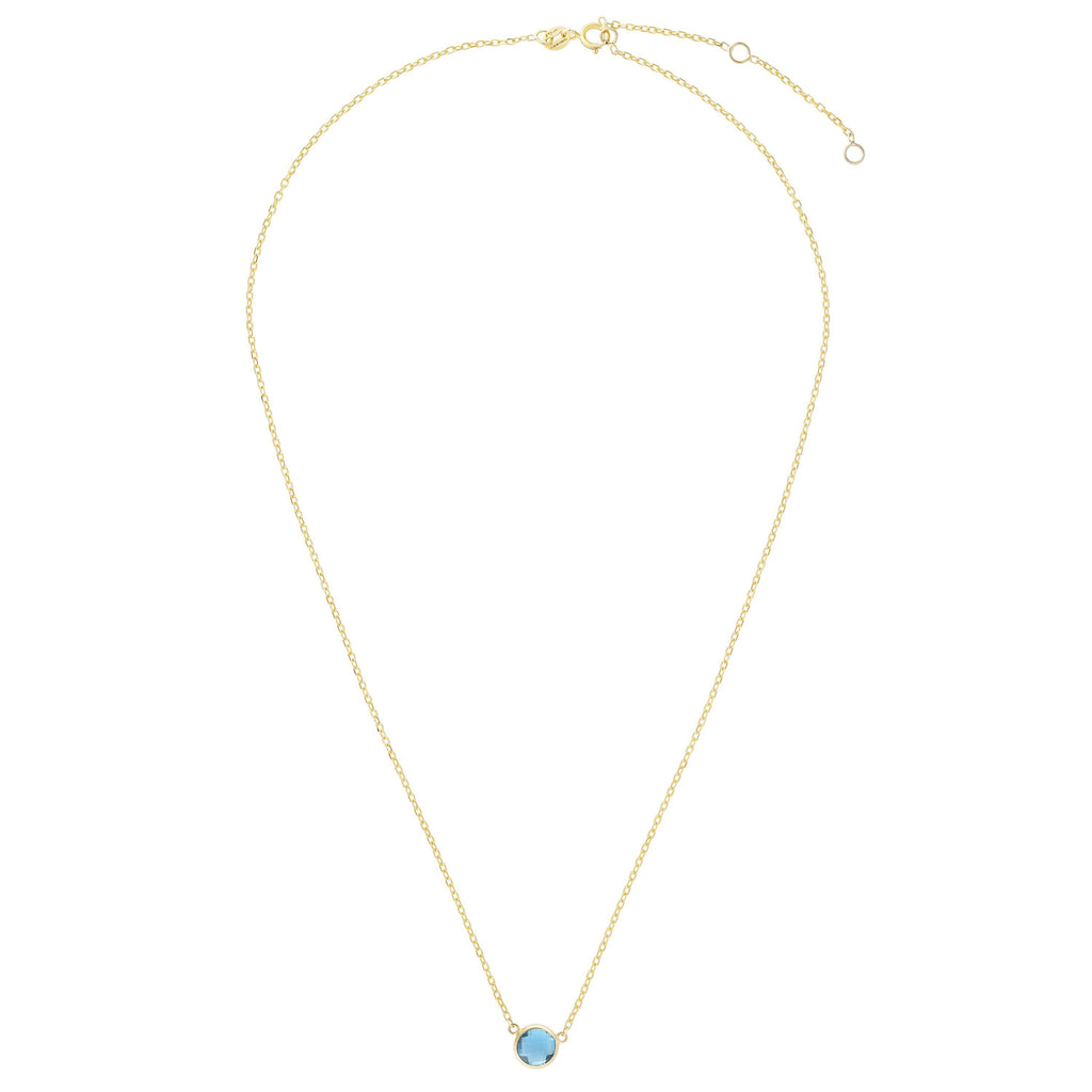 14kt Gold 17 inches Yellow Finish Extendable Colored Stone Necklace with Spring Ring Clasp with 0.9000ct 6mm Round Blue Topaz (5688350113947)