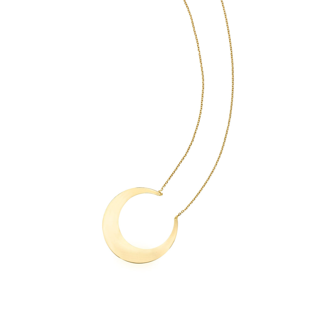 14kt Gold 18 inches Yellow Finish 24x25mm(CE),0.8mm(Ch) Diamond Cut 2 inches Extender Moon Necklace with Lobster Clasp (5688349425819)