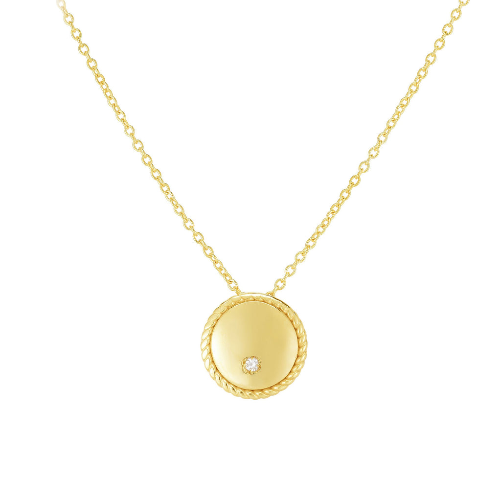 14kt Gold 18 inches Yellow Finish 9mm(CE),0.8mm(Ch) Polished 2 inches Extender Round Necklace with Lobster Clasp with 0.0100ct 1.3mm White Diamond (5688348999835)