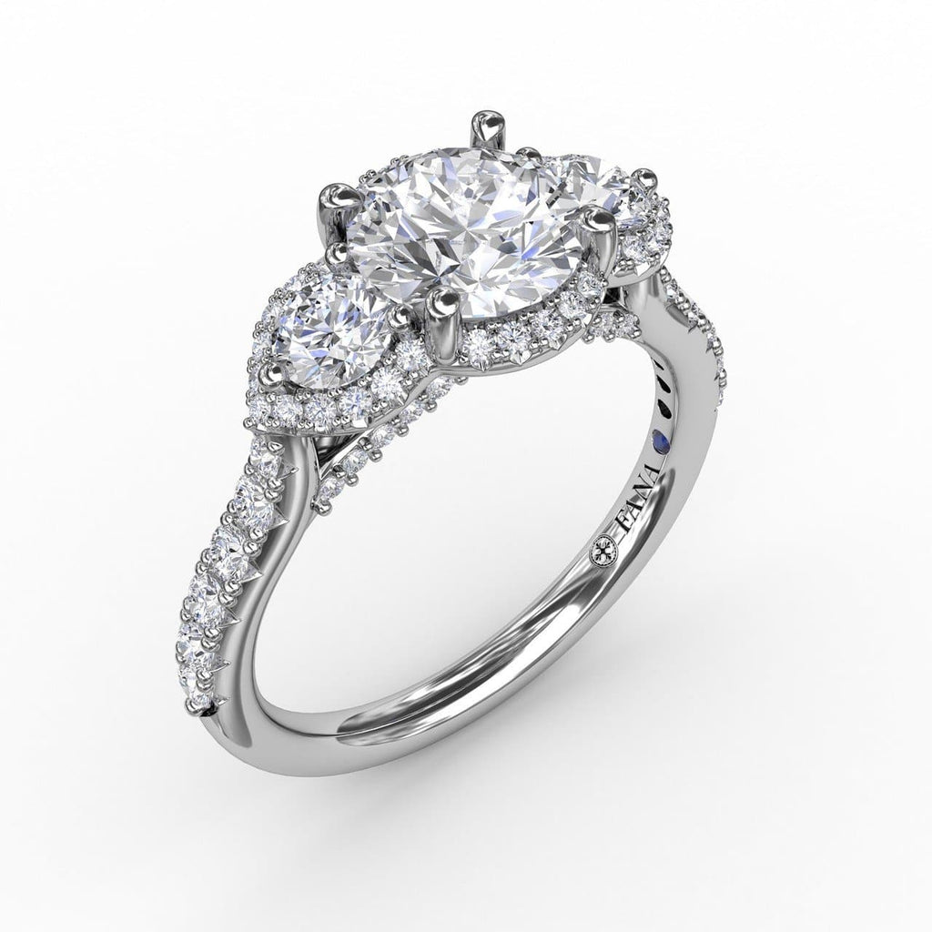 Three-Stone Round Diamond Halo Engagement Ring (5552772776091)