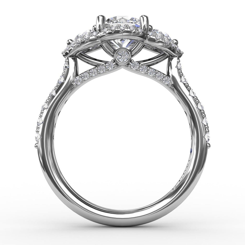 Three-Stone Round Diamond Halo Engagement Ring (5552772776091)