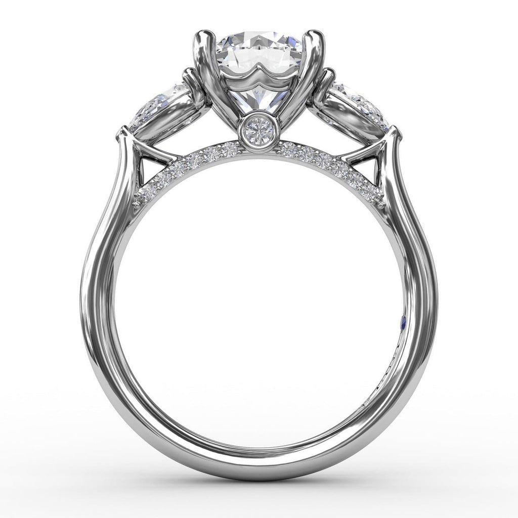 Classic Three-Stone Engagement Ring With Pear-Shape Side Diamonds (5552773300379)