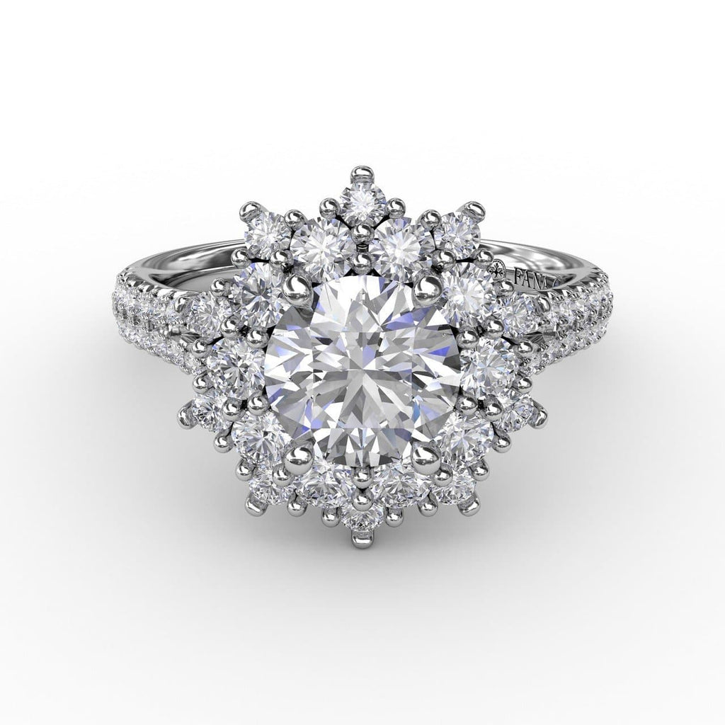 Contemporary Floral Halo Engagement Ring With Double-Row Pavé Band (5552773628059)