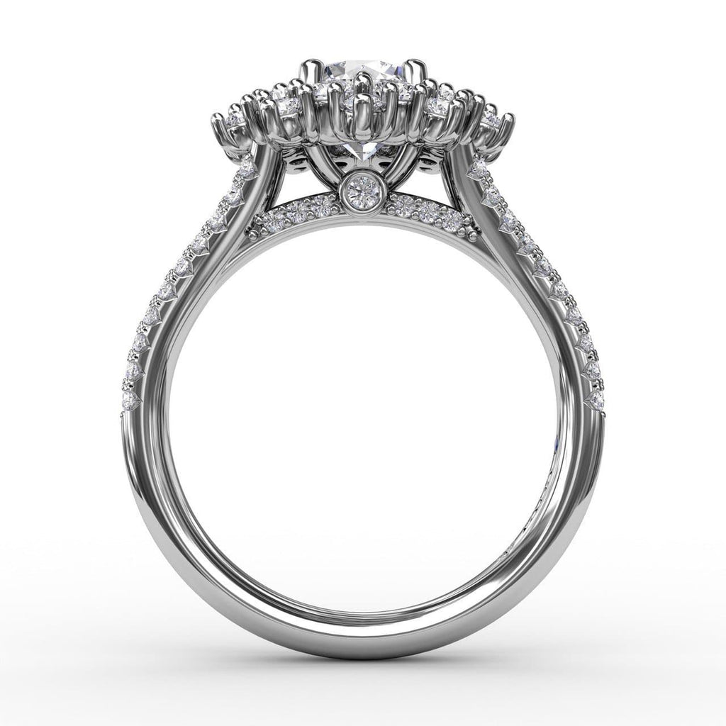 Contemporary Floral Halo Engagement Ring With Double-Row Pavé Band (5552773628059)