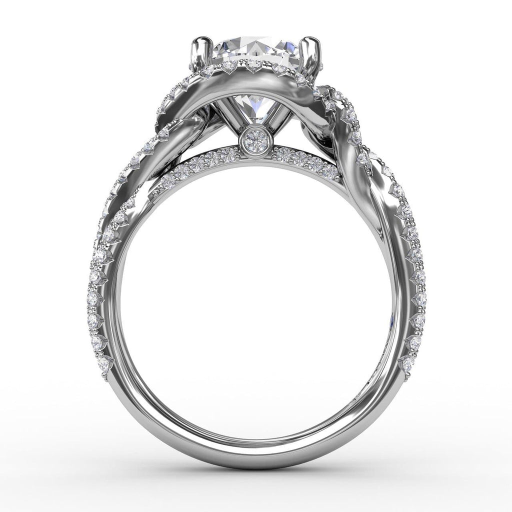 Contemporary Round Diamond Halo Engagement Ring With Twisted Shank (5552775168155)