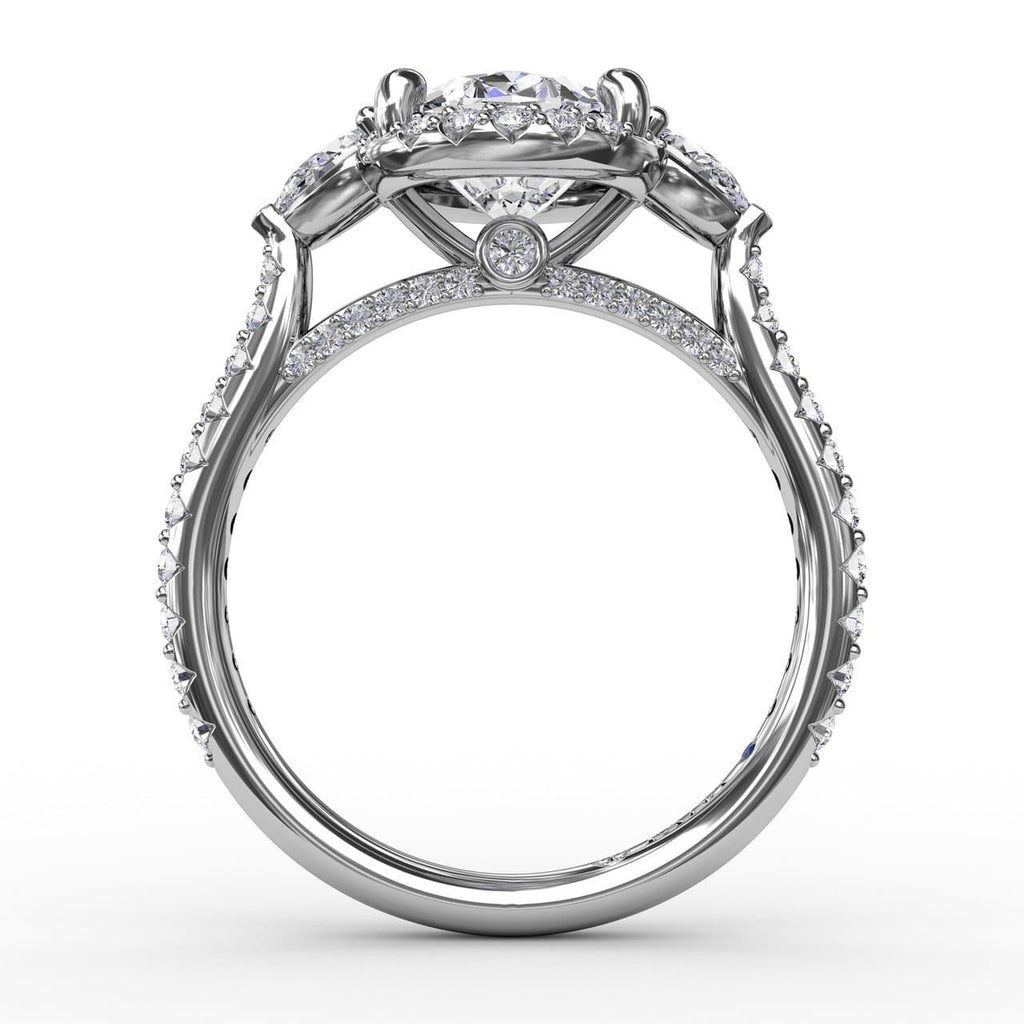 Oval Diamond Halo Engagement Ring With Pear-Shape Diamond Side Stones (5552775725211)