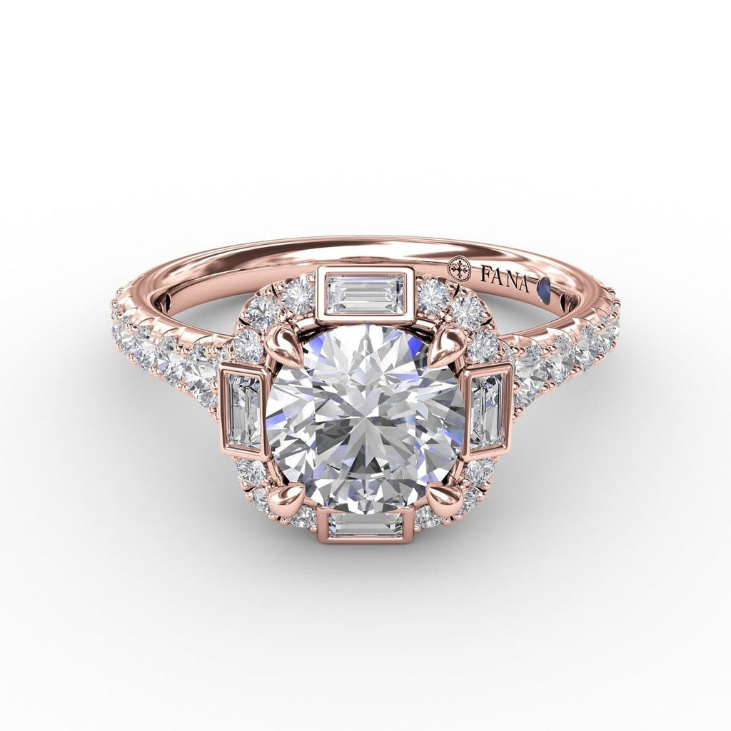 Cushion Shaped Diamond Halo Engagement Ring With Baguettes (5552789455003)