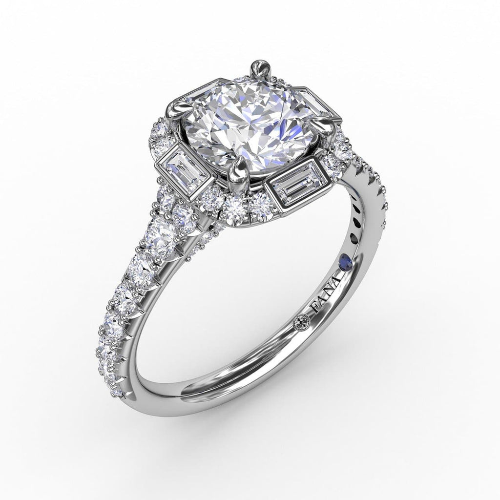 Cushion Shaped Diamond Halo Engagement Ring With Baguettes (5552776020123)