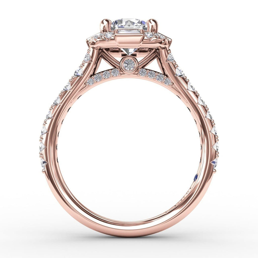 Cushion Shaped Diamond Halo Engagement Ring With Baguettes (5552789455003)