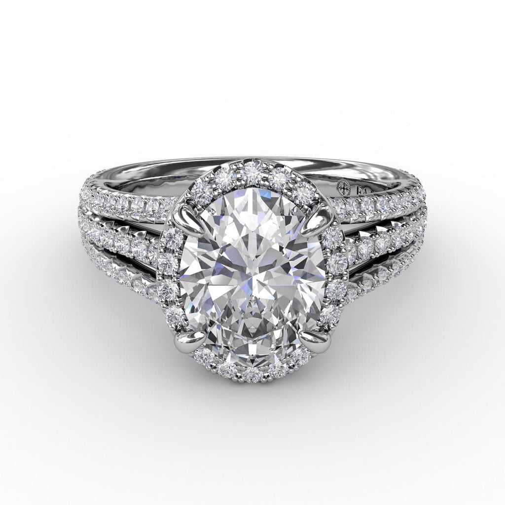Oval Diamond Halo Engagement Ring With Triple-Row Diamond Band (5552776183963)