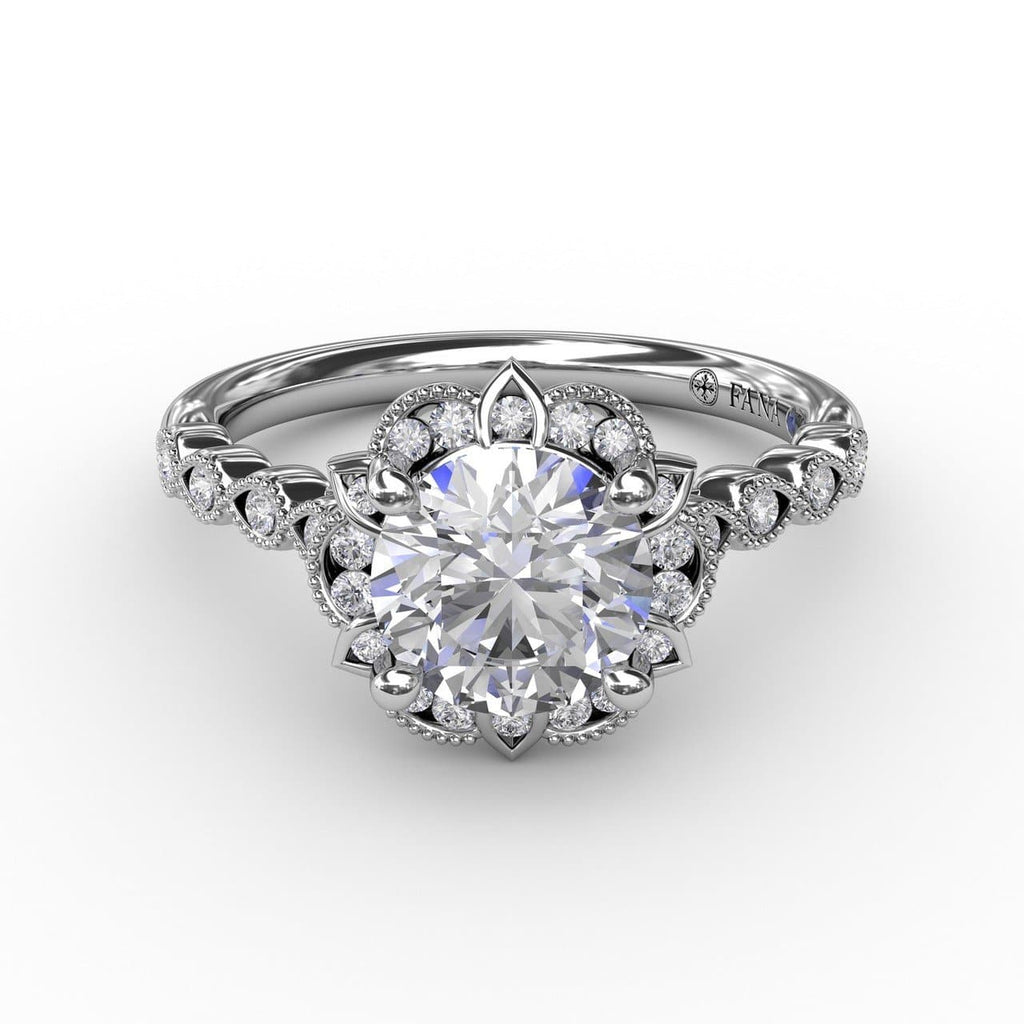 Round Diamond Engagement With Floral Halo and Milgrain Details (5552776741019)