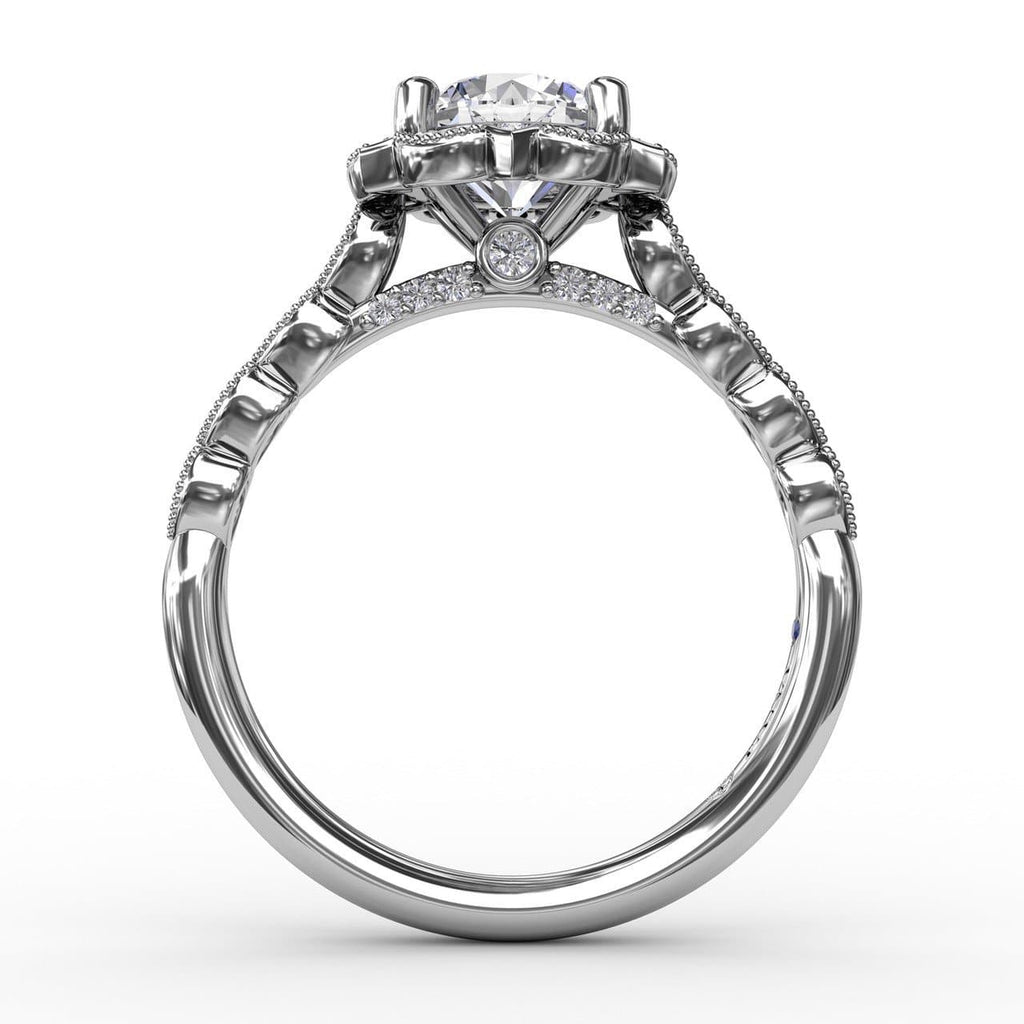 Round Diamond Engagement With Floral Halo and Milgrain Details (5552776741019)